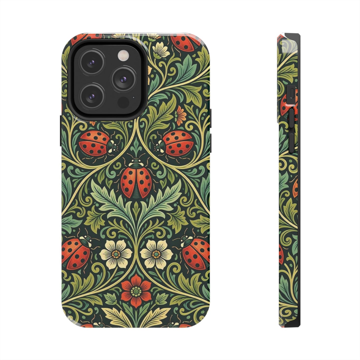 Vintage Floral Ladybug Tough Phone Case — Botanical Victorian Pattern