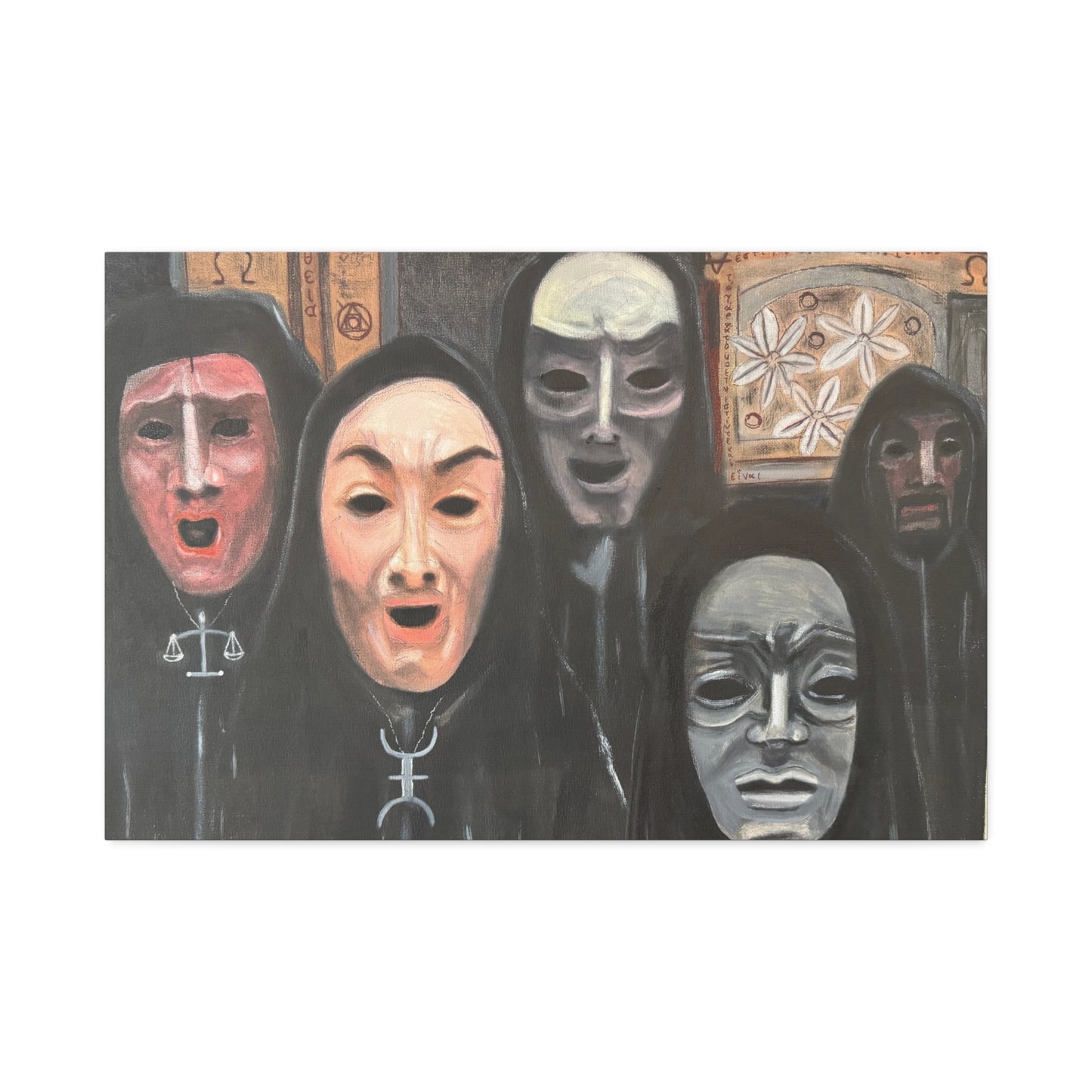 Masked Figures Canvas Stretched 1.5" | Dark Portrait Wall Art
