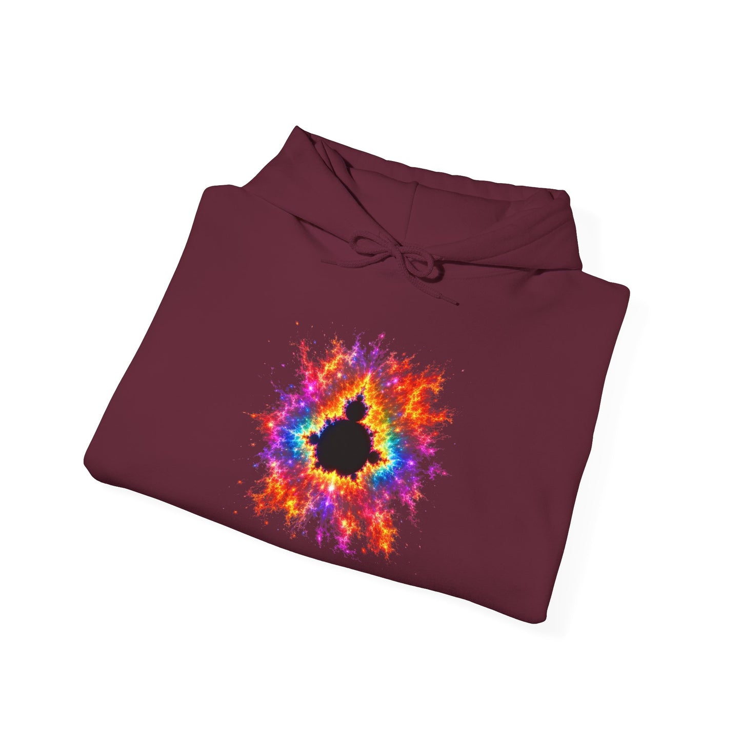 Mandelbrot Nebula Hoodie — Rainbow Fractal Explosion Pullover