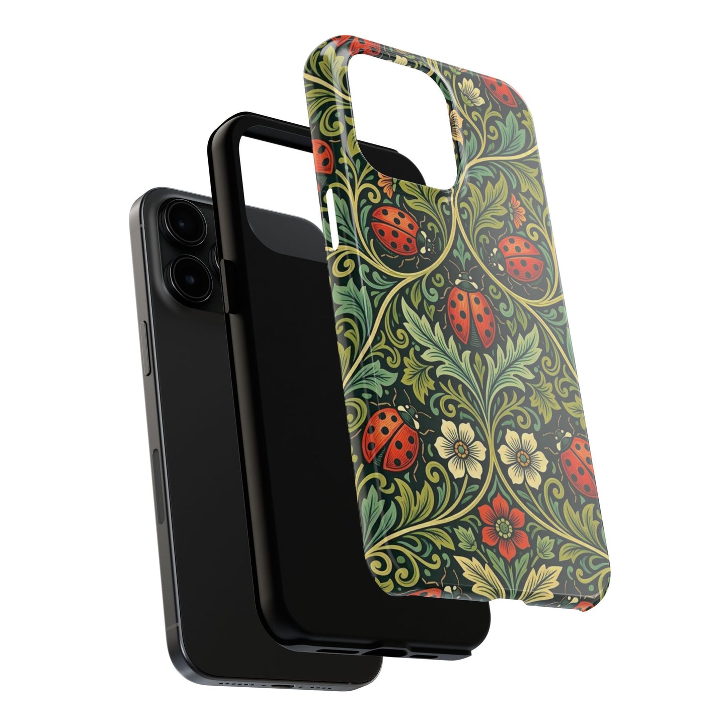 Vintage Floral Ladybug Tough Phone Case — Botanical Victorian Pattern