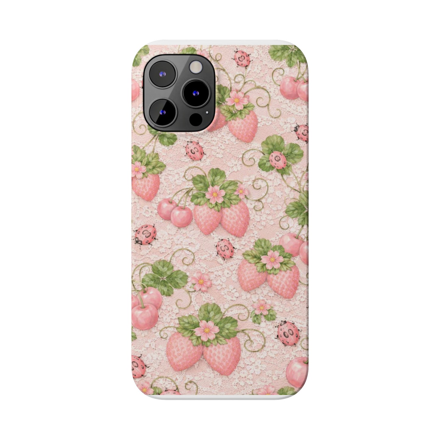 Strawberry Pattern Slim Phone Case — Vintage Pink Floral Fruit Design