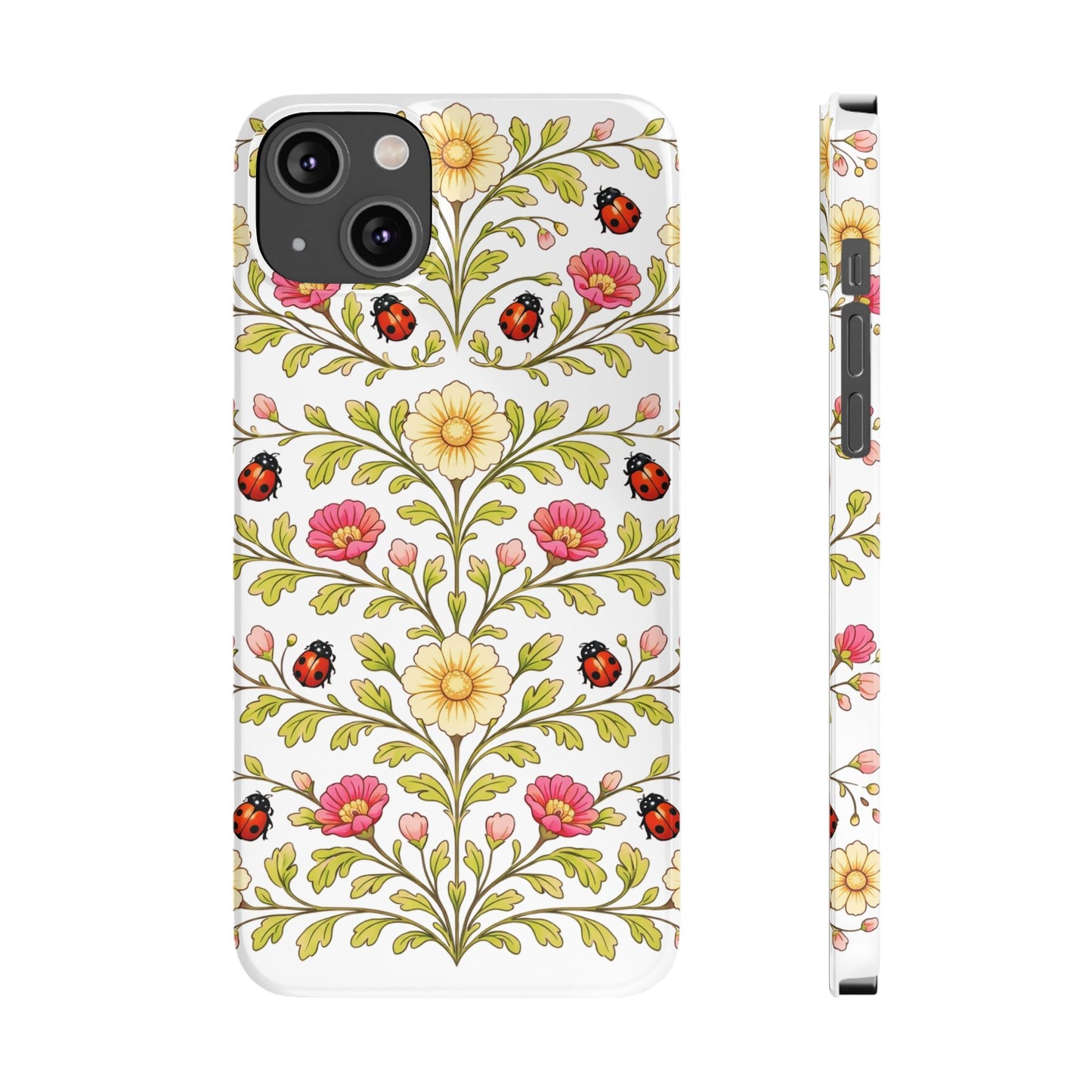Floral Ladybug Slim Phone Case — Vintage Garden Pattern
