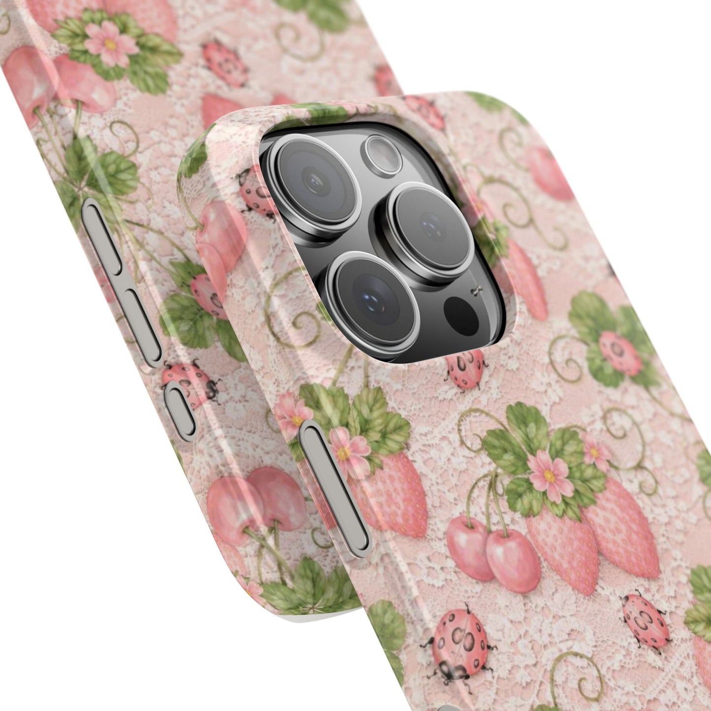 Strawberry Pattern Slim Phone Case — Vintage Pink Floral Fruit Design