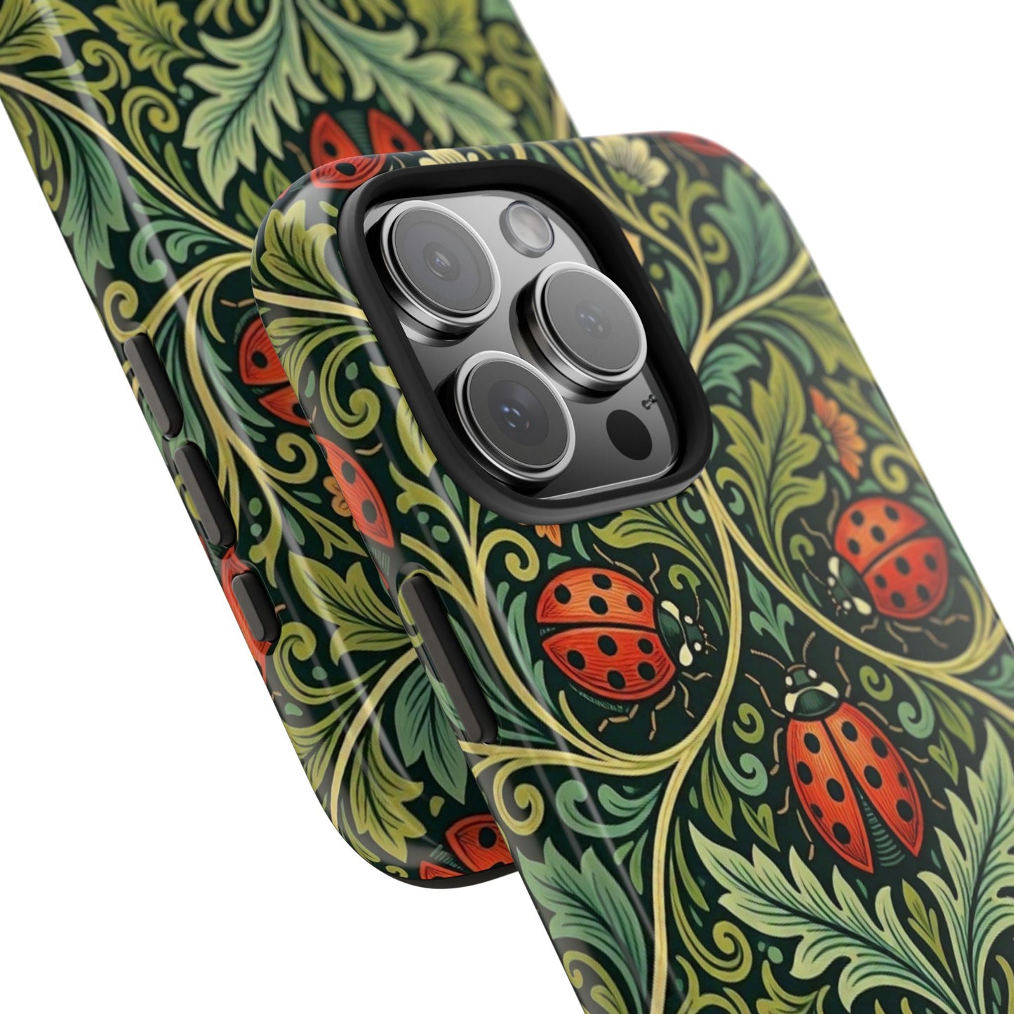 Vintage Floral Ladybug Tough Phone Case — Botanical Victorian Pattern