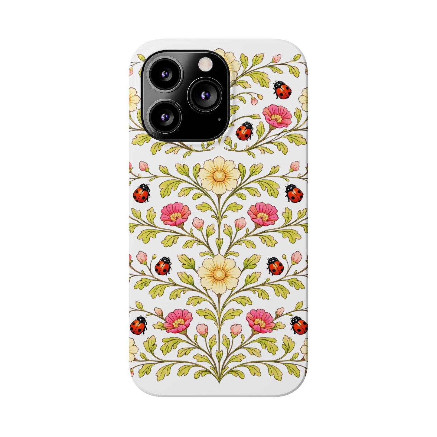 Floral Ladybug Slim Phone Case — Vintage Garden Pattern