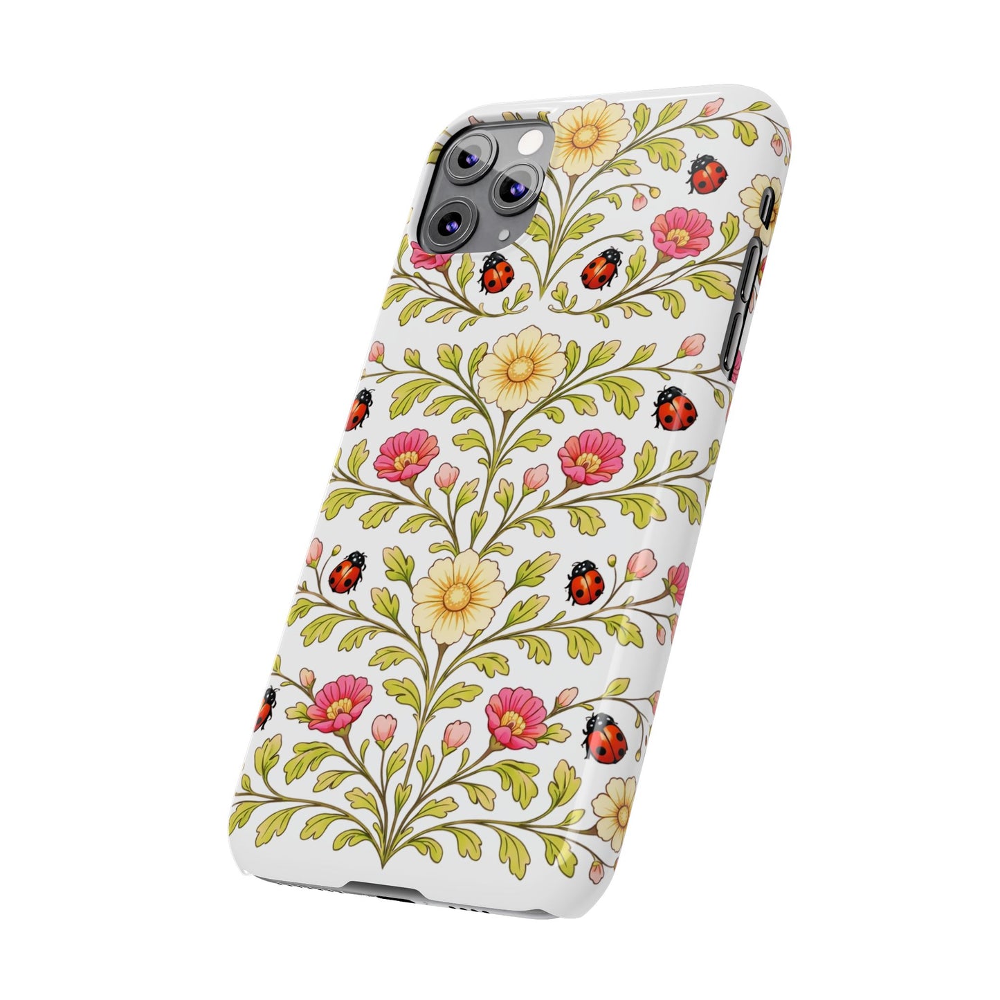 Floral Ladybug Slim Phone Case — Vintage Garden Pattern