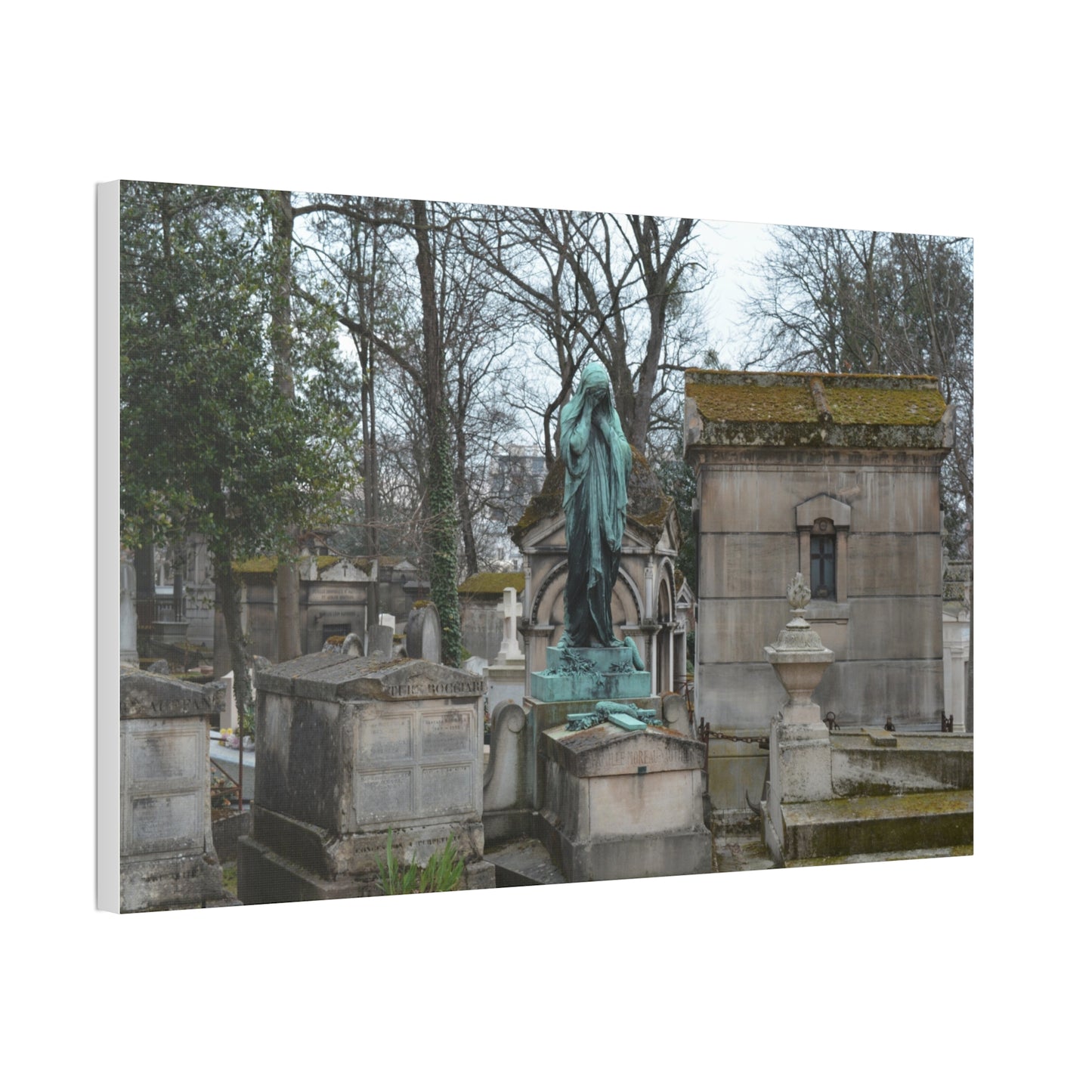 Cemetery Statue Photograph Canvas Stretched 1.5" | Mourning Graveyard Wall Art