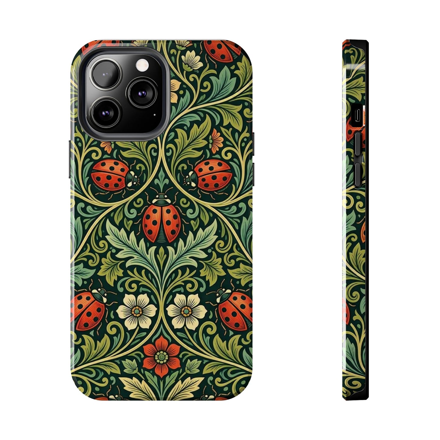 Vintage Floral Ladybug Tough Phone Case — Botanical Victorian Pattern