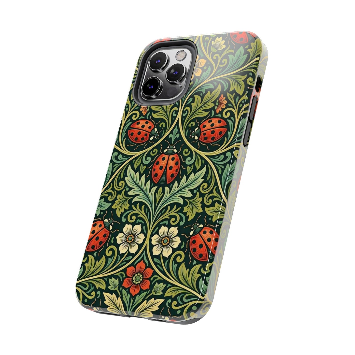 Vintage Floral Ladybug Tough Phone Case — Botanical Victorian Pattern