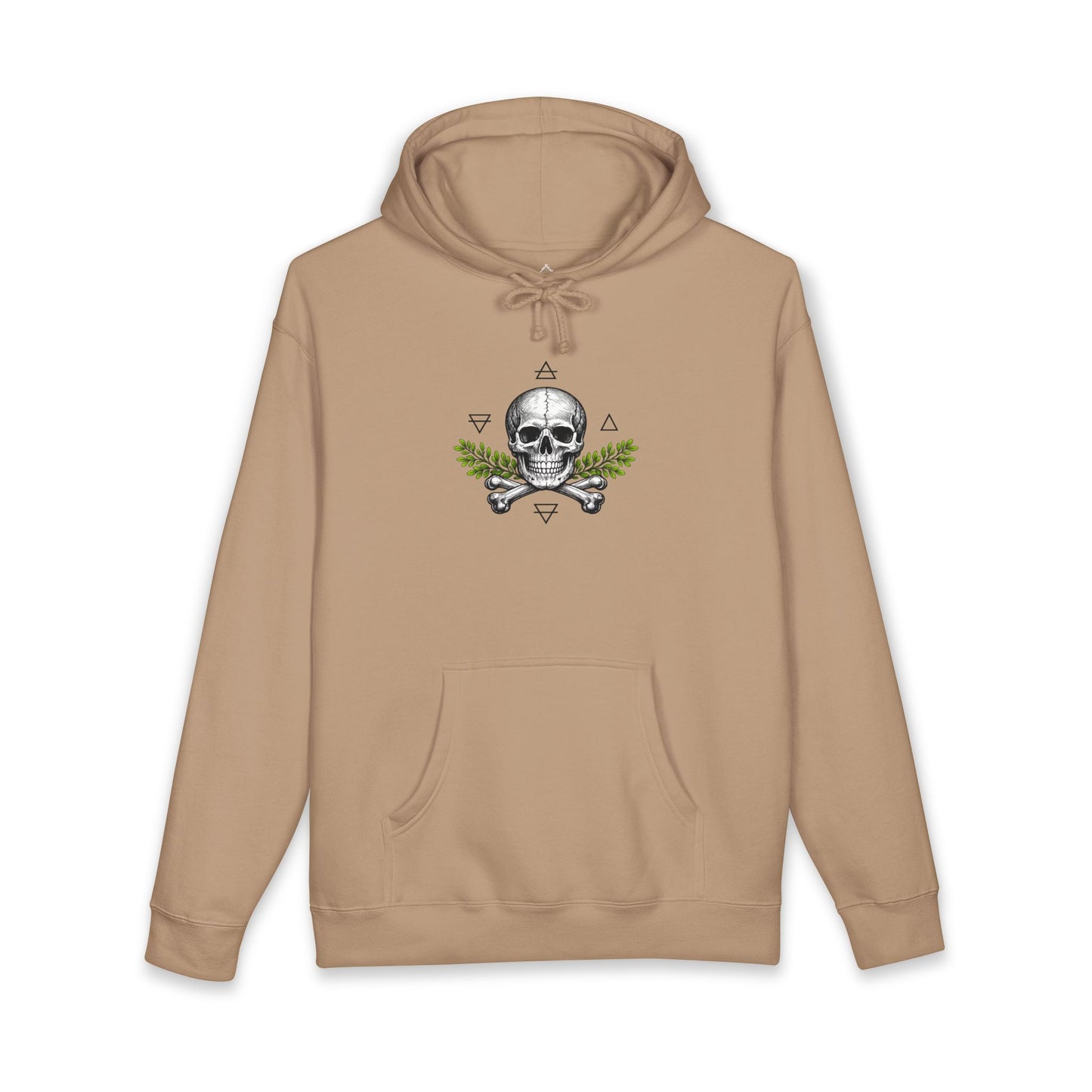Skull & Acacia Sprig Hoodie — Gothic Skull Graphic Pullover