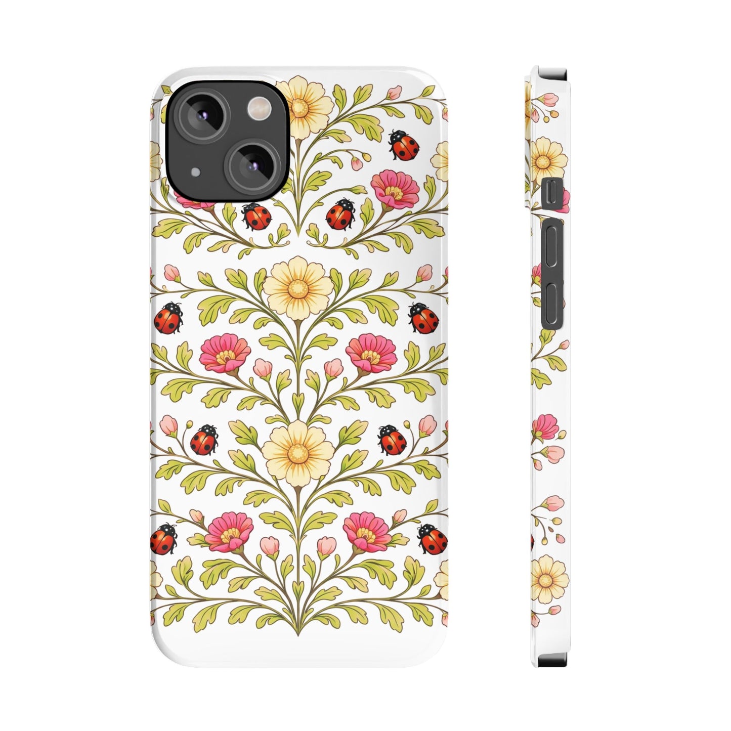 Floral Ladybug Slim Phone Case — Vintage Garden Pattern