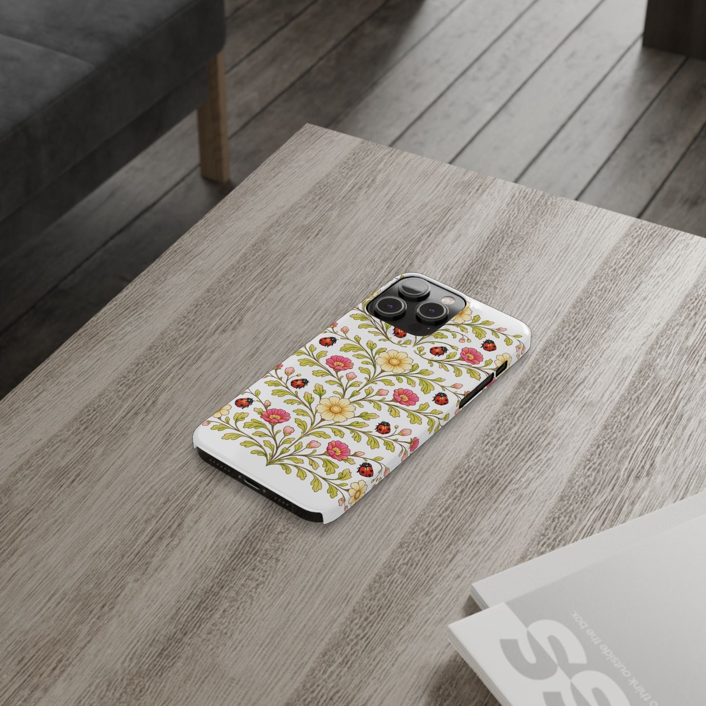 Floral Ladybug Slim Phone Case — Vintage Garden Pattern