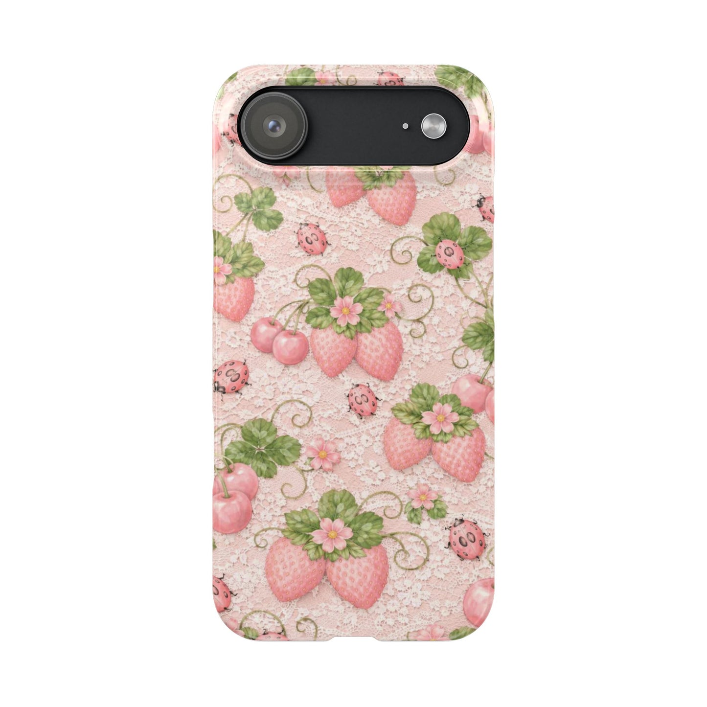 Strawberry Pattern Slim Phone Case — Vintage Pink Floral Fruit Design