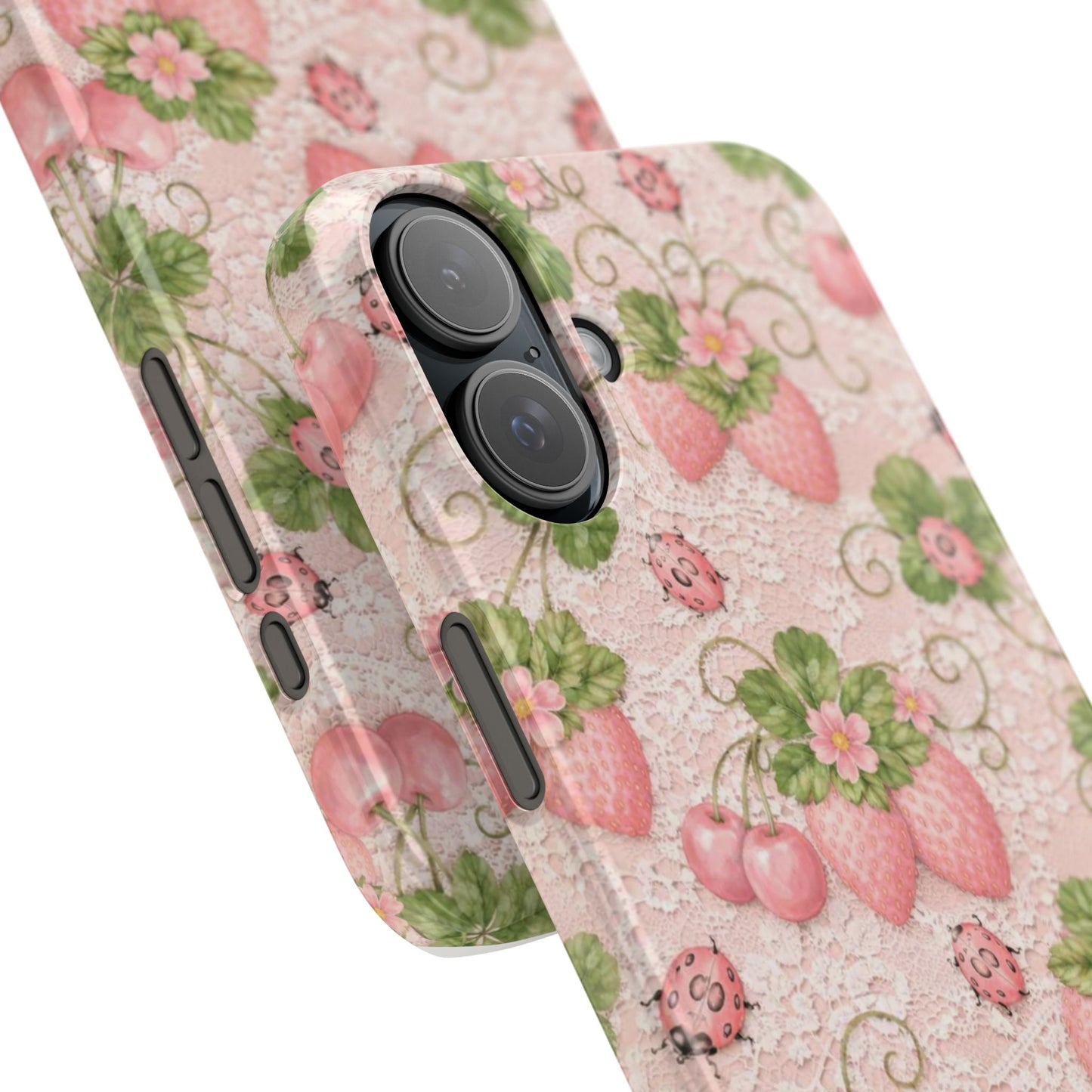 Strawberry Pattern Slim Phone Case — Vintage Pink Floral Fruit Design