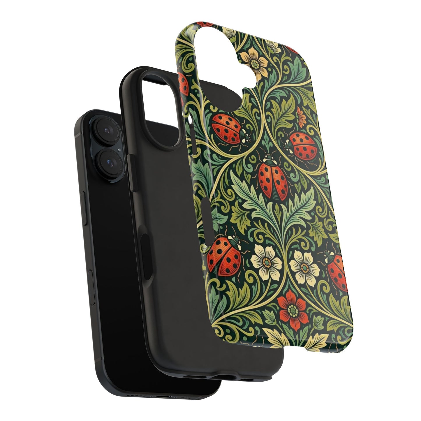 Vintage Floral Ladybug Tough Phone Case — Botanical Victorian Pattern