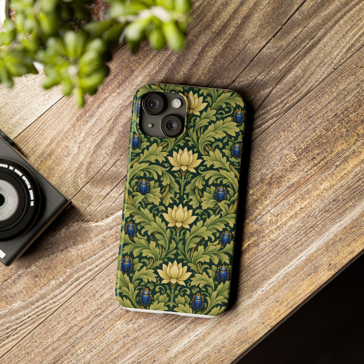 Vintage William Morris Green Lotus & Beetle Slim Phone Case